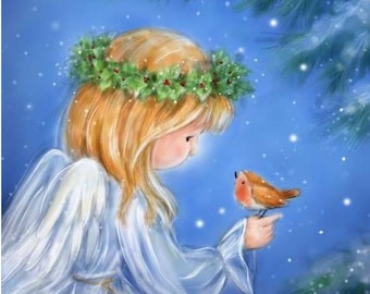 Decoupage Napkins- Angel Girl Bird  Winter Paper Napkins- Set of 3 - Luncheon Size
