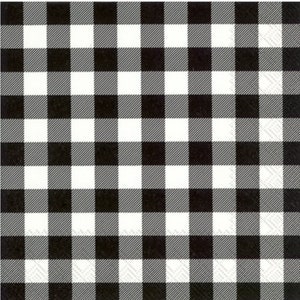 Decoupage Napkins - Black White Gingham Plaid Paper Napkins- Set of 3- Cocktail Size