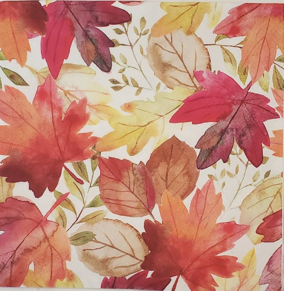 Decoupage Napkins- Fall Leaves Paper Napkins- Set of 3 - Luncheon Size
