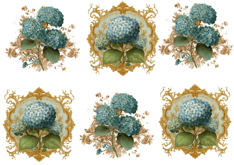 Hydrangea Rice Paper Rice Paper for Decoupage / Hydrangea Hydrangeas Vintage Blue Flowers ...