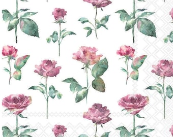 Decoupage Napkins- Rose Scatter Paper Napkins- Set of 3 - Luncheon Size