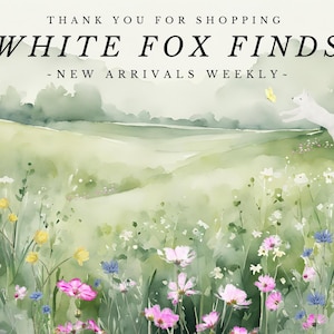 a painting of a white fox in a field of flowers