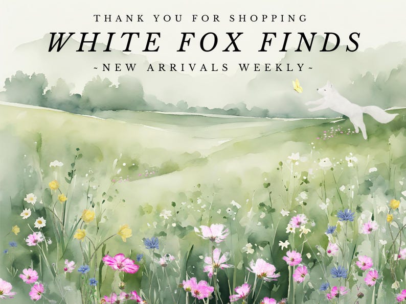 a painting of a white fox in a field of flowers