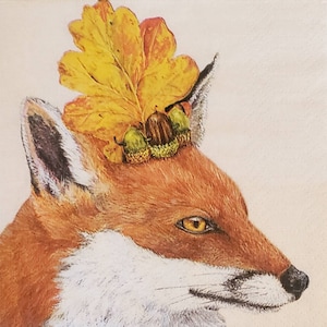 Decoupage Paper Napkins -  Fall Fox Paper Napkins - Set of 3 - Cocktail Size