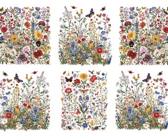 Rice Paper for Decoupage / Wild Flowers Meadow / 1 Rice Paper / A4 / A5 Customizable