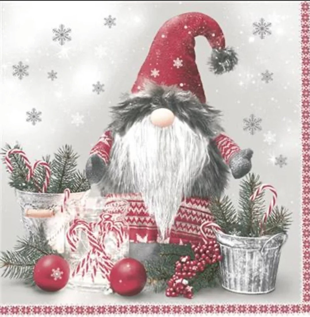 Decoupage Napkins Christmas Gnome Peppermint Paper Napkins Etsy