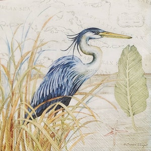 Decoupage Napkins- Egret Heron Paper Napkins- Set of 3- Cocktail Size