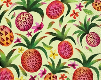 Decoupage Napkins- Pineapple Paper Napkins- Set of 3- Cocktail Size
