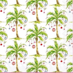 Decoupage Napkins- Christmas Palm Tree Paper Napkins- Set of 3 - Luncheon Size