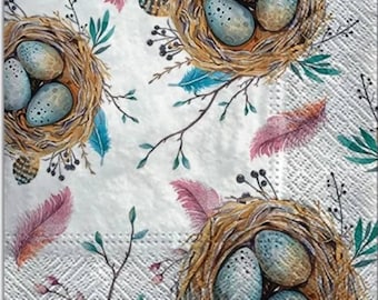 Decoupage Paper Napkins - Easter Egg Bird Nest Paper Napkins - set of 3 - Luncheon Size