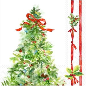 Decoupage Napkins- Christmas Tree Paper Napkins- Set of 3- Cocktail Size