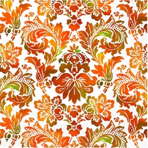 Decoupage Napkins- Fall Flowers Damask Paper Napkins- Set of 3 - Luncheon Size