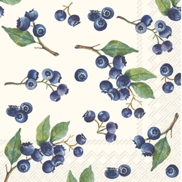 Decoupage Napkins- Blueberry Paper Napkins- Set of 3- Cocktail Size