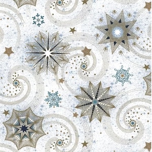 Decoupage Napkins- Snowflakes Stars Blue Gold Paper Napkins- Set of 3 - Luncheon Size