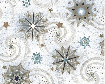 Decoupage Napkins- Snowflakes Stars Blue Gold Paper Napkins- Set of 3 - Luncheon Size