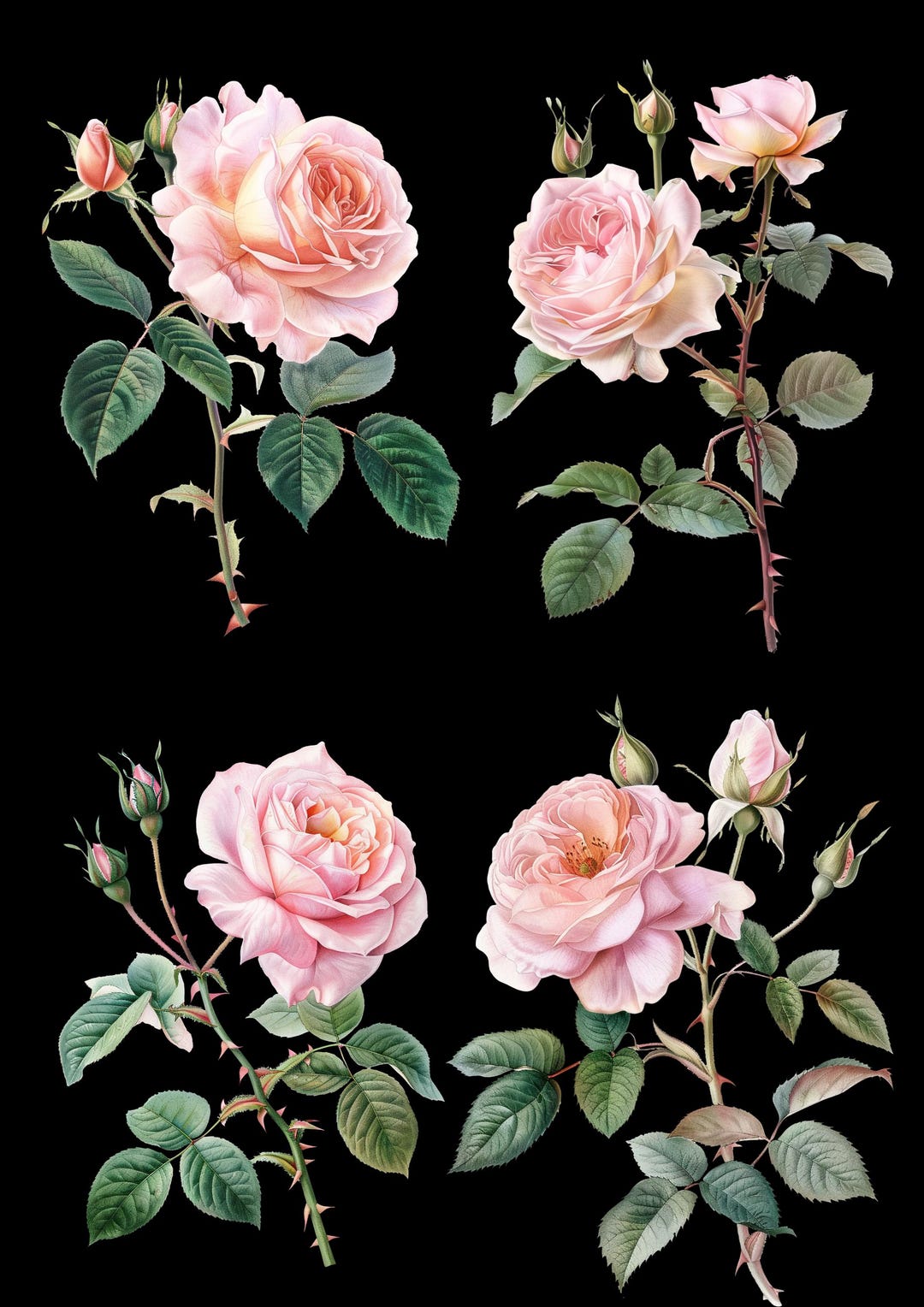 Rice Paper for Decoupage / Pink Rose Roses Black Background / 1 Rice ...