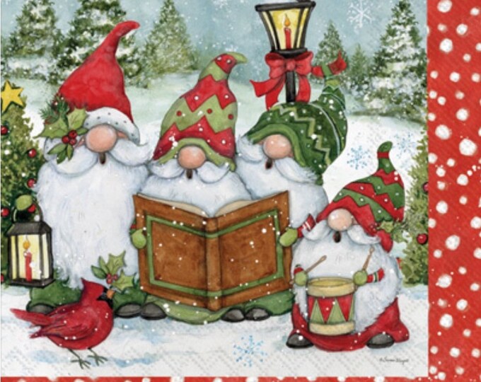 Decoupage Napkins Christmas Gnome Paper Napkins Set of 3 Cocktail Size