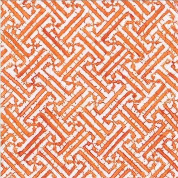 Decoupage Napkins- Orange Geometric Pattern Labrynth Paper Napkins- Set of 3- Cocktail Size