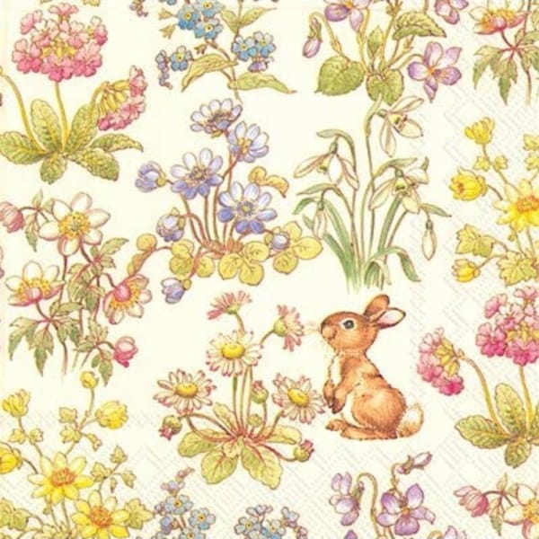 Decoupage Napkins - Easter Bunny Paper Napkins- Set of 3 -Luncheon Size