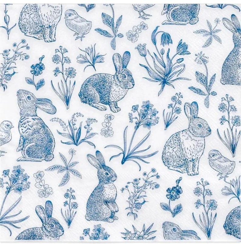 WhiteFoxFinds Easter Bunny Toile Decoupage Napkins