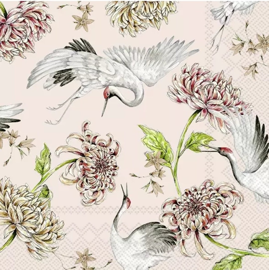 Decoupage Napkins Crane Bird Paper Napkins Set of 3 Luncheon Size Etsy