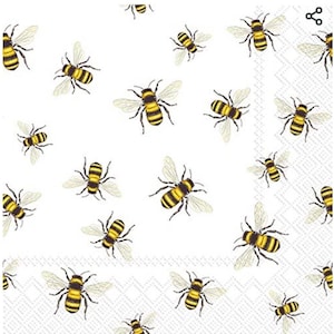 Decoupage Napkins- Bee Paper Napkins- Set of 3- Cocktail Size