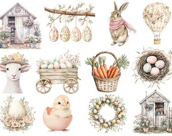 Rice Paper for Decoupage / Vintage Easter Bunny Elements / 1 Rice Paper / A4 / Customizable