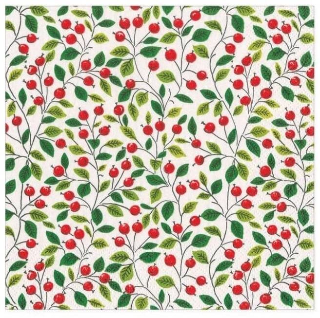 Decoupage Napkins- Christmas Holly Paper Napkins- Set of 3- Cocktail Size