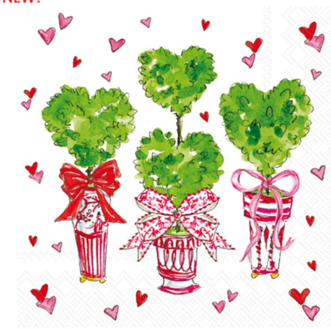 Decoupage Napkins Valentines Heart Topiary Paper Napkins Set of 3