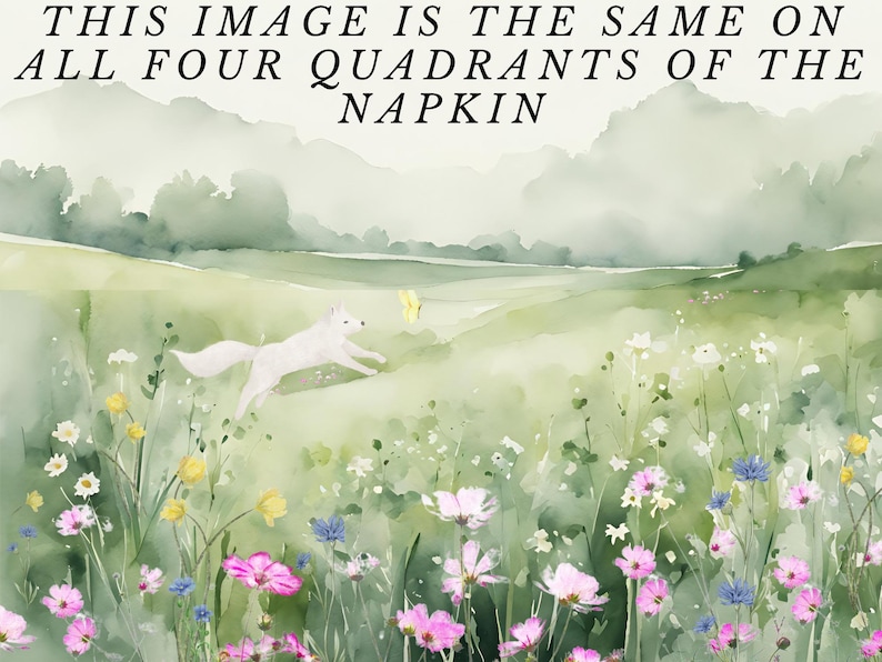 a painting of a white dog running through a field of flowers