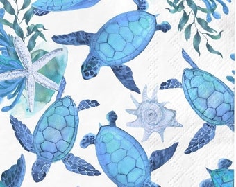 Decoupage Napkins- Sea Turtle Paper Napkins- Set of 2 - Guest Size