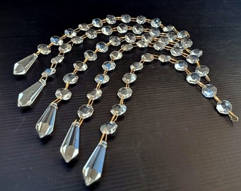 5 Vintage Italian chandelier light spare parts glass crystals retro icicle pegs with 11 octagonal prisms jewelry making wedding decorations