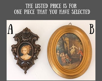 Antiques Brass Ornate Photo Frame/oval wooden with Victorian style stamped image, Art Nouveau Frame, Antique Wall Decor, Italian antiques