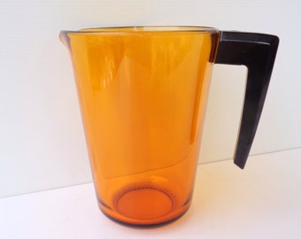 Vintage Italian amber color glass ladle with handle in carbolit,  ladle to serve soft drinks, amber glass pitcher