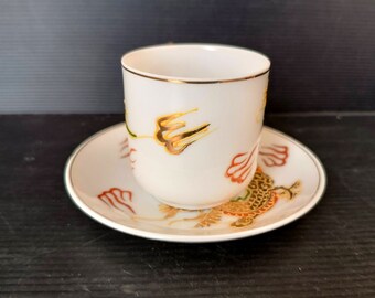 Japanese Geisha Lithophane Dragonware – Set of 6 Eggshell Cups