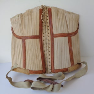 Antiques Corset for a museum, hard antique corset with leather, Edwardian Corset, Museum piece corset ancien, course antiques collectible