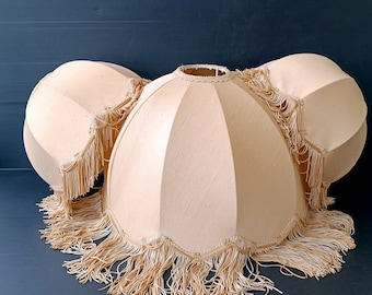 Vintage Italian beige color textile lampshades, vintage fabric used lampshades