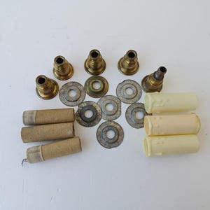 Vintage Brass Lamp Parts Set with Sockets Cups Sleeves and Wax Covers for Chandelier Repair