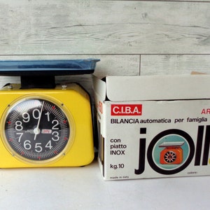Vintage Brand New Stock Scale up to 10kg, marked Jolly, Metal Kitchen Scales, Made in Italy, Italian MCM, enamelled metal 1960’s