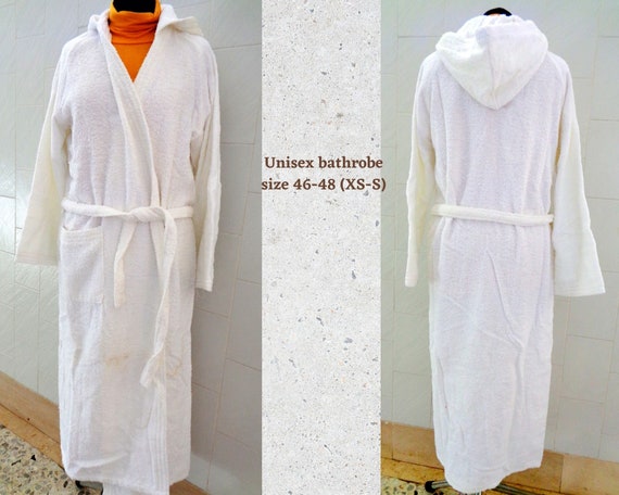 Vintage Italy 80s New Brand Unisex White Terry Bathrobe Cotton 100% Striped  Texture Terry Cloth Beach Soft Hooded Bathrobe - Etsy