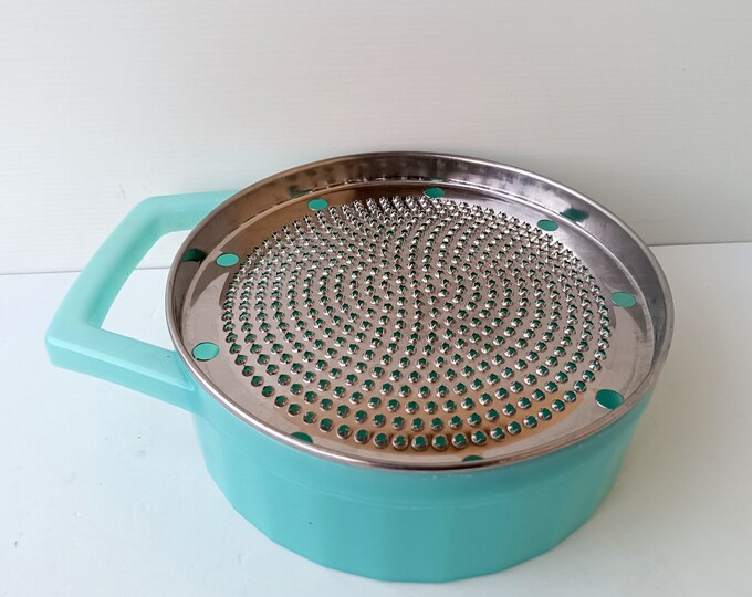 Vintage 1970s Italian Round Steel Cheese Grater Box for Parmesan Cheese