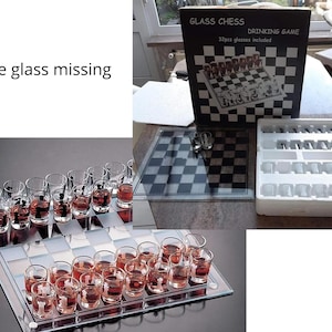 Chess game set, glass pieces shot glasses for your next party, shot glasses on which a complete set of chess pieces is drawn