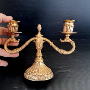 Vintage Italian Brass Candlestick Holder, Italian Ormolù Candelabra for 2 candlesticks, Candleholder 16 cm height