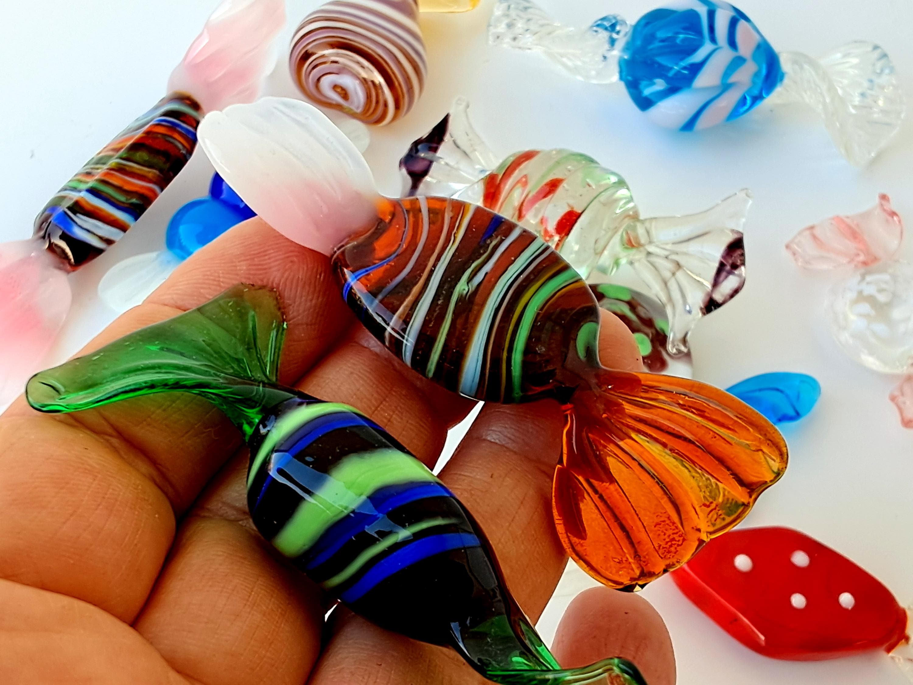 Set 10 vintage Handmade Glas bunt Bonbons Kunst Murano, original Murano Glas Bonbons, mundgeblasene Glasbonbons, Venedig Glasbonbons