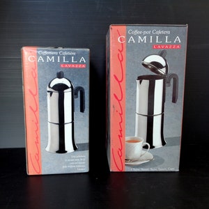Vintage Italian espresso coffee 2/ 4/ 6cups maker, brand New in original box Moka Brand Lavazza, linea Camilla,  Stainless steel 18/10