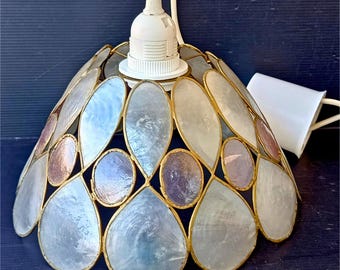 Vintage Capiz Shell-plafondlamp Shell bloemen Tiffany-stijl, schelp bloemblaadje lamp verlichting ophanging, zeldzaam kusthuisdecor Capiz Light