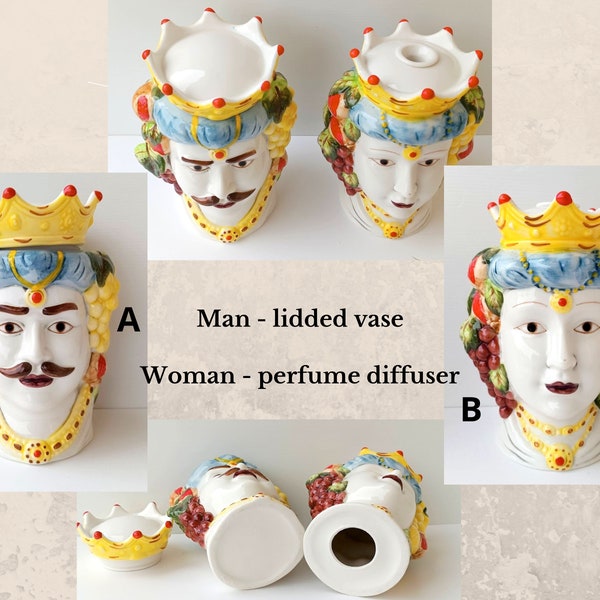 Famoso Moro siciliano Decorazione domestica italiana Vasi con testa siciliana, Uomo - vaso con coperchio, Donna - diffusore di profumo