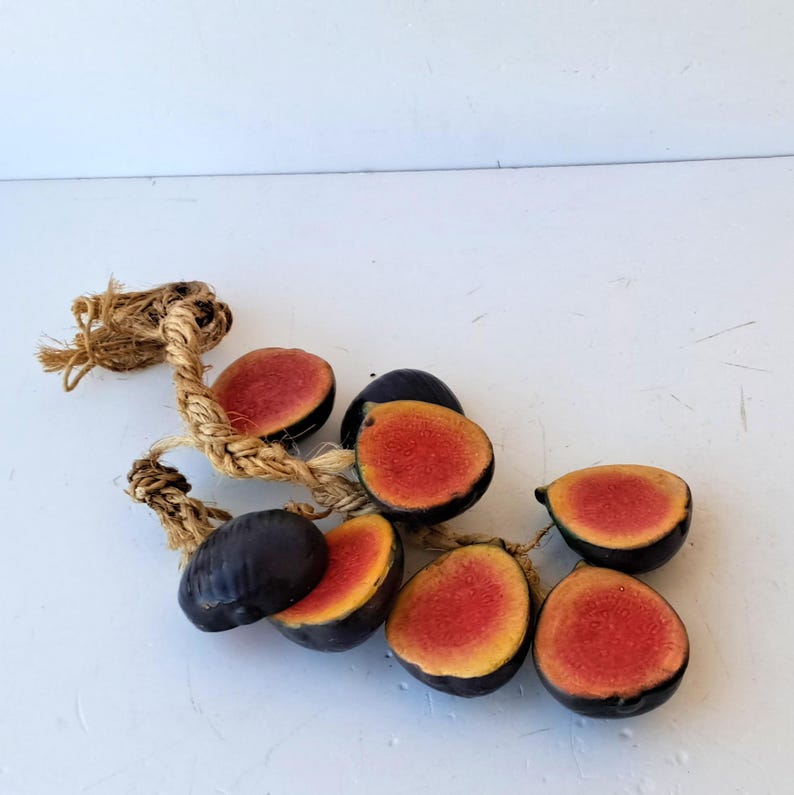 Vintage rustic style farmhouse kitchen Wall Hanging String Ceramic lemon fruits and figs, 70s Kitchen Decor, Artificial fruits on the rope image 11