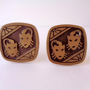 Vintage Italiaanse messing maskerknoppen set, gegraveerde messing handgrepen jaren 1950, lades uit het midden van de eeuw Italië