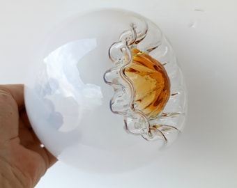 Zeldzame vintage Mazzega Murano Art geblazen glazen kroonluchter lamp vervangende onderdelen balvormige witte amber glazen bekers reserveonderdelen kroonluchters
